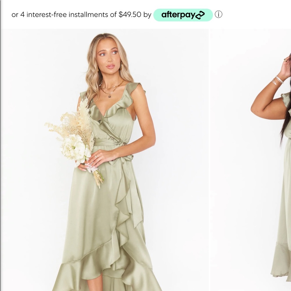 Show Me Your Mumu Samantha Wrap Midi Dress - Moss Green Luxe Satin